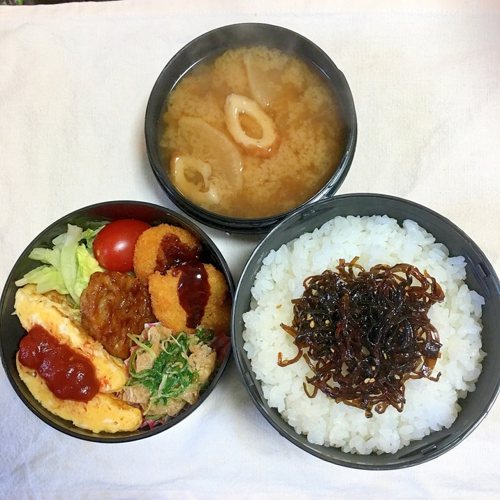 2017.4.13ケチャオムと水菜胡麻和パパ弁当♡